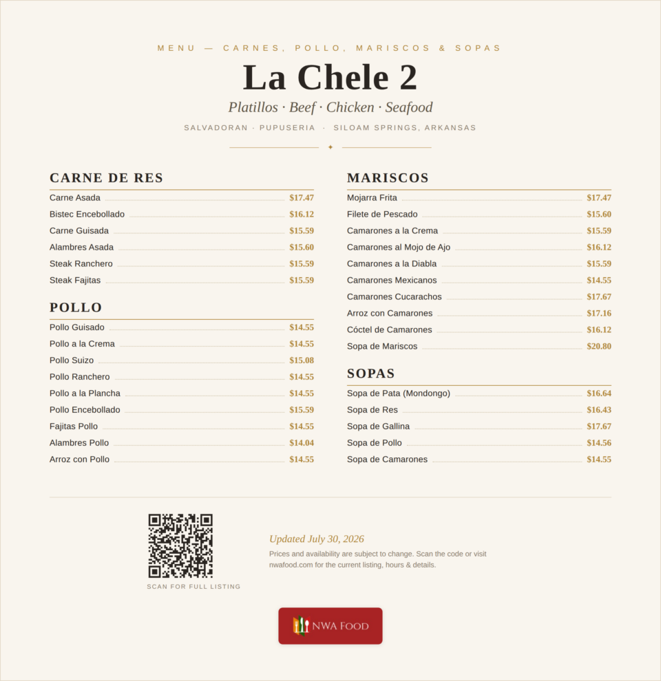 La Chele 2 - Siloam Springs, AR - Menu with Prices - 02