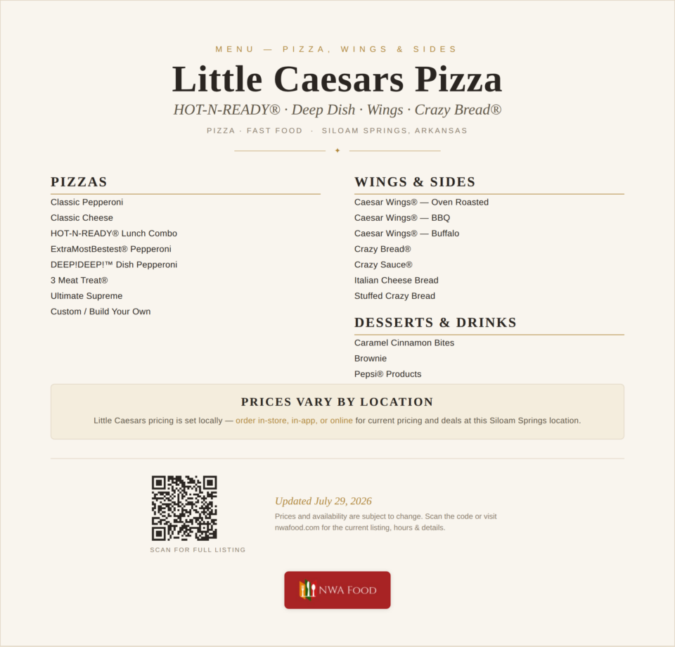 Little Caesars Pizza - Siloam Springs, AR - Menu