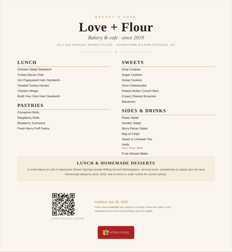 Love + Flour Bakery & Cafe - Siloam Springs, AR - Menu