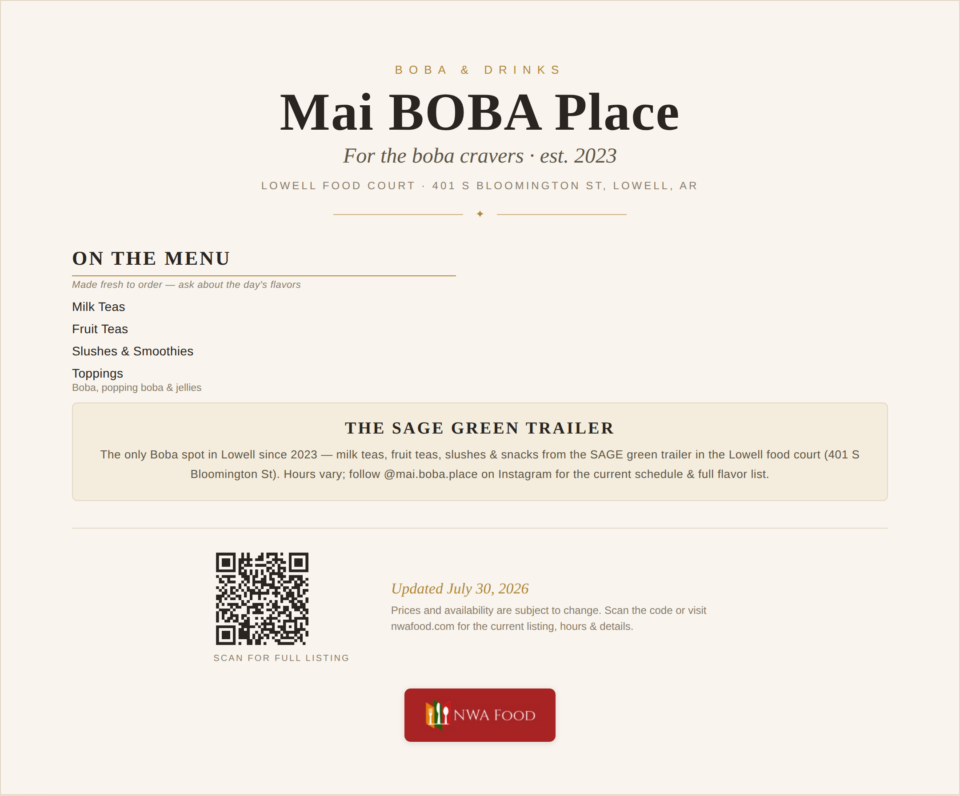 Mai BOBA Place Menu