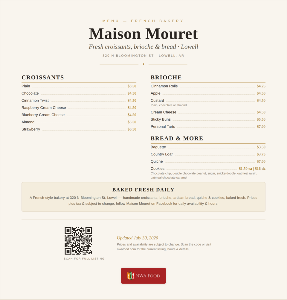 Maison Mouret Menu