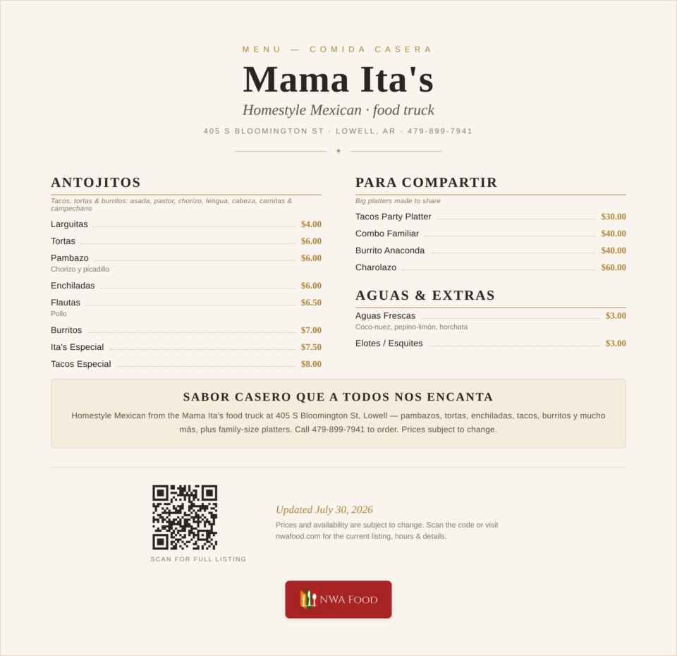 Mama Ita's Menu