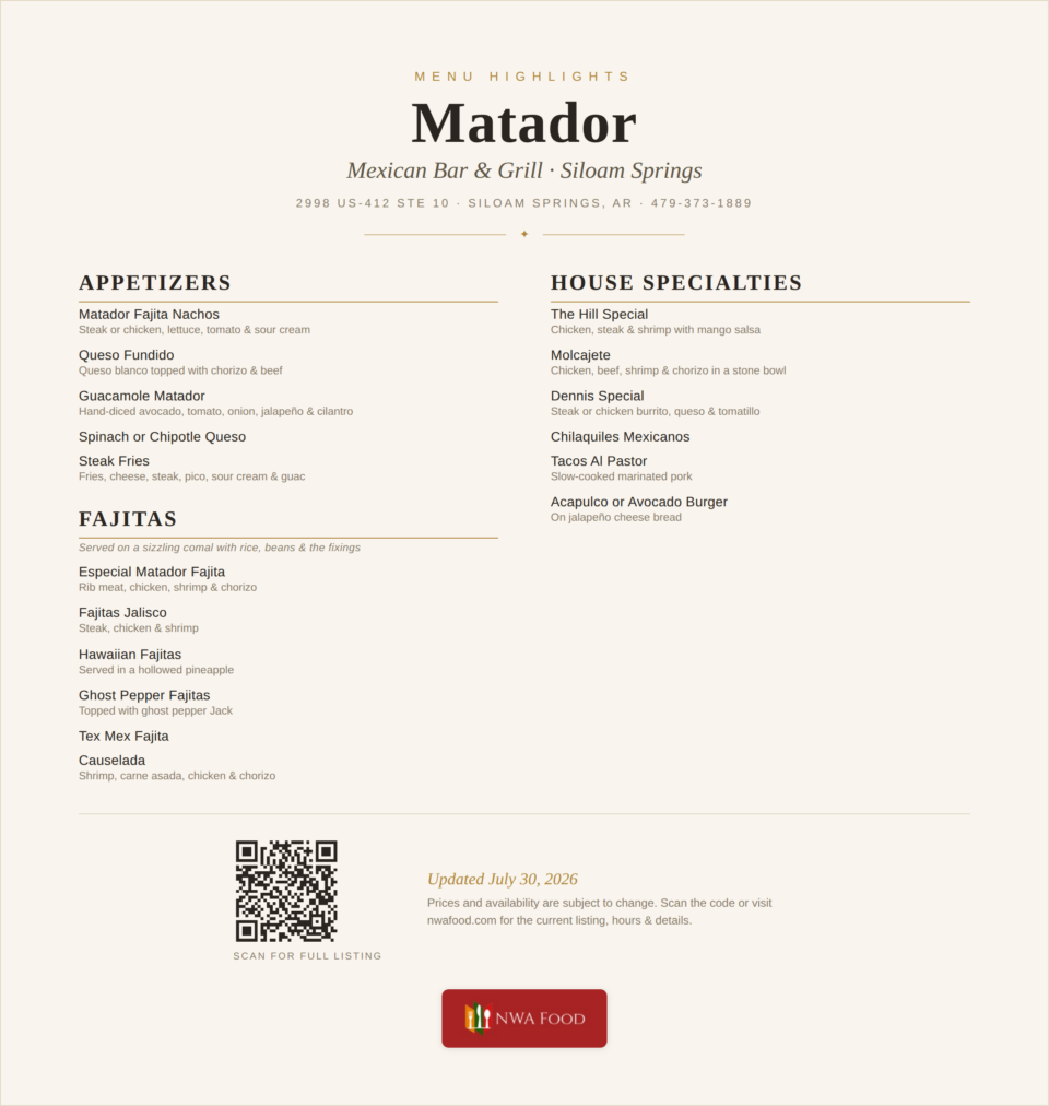Matador Mexican Bar and Grill Menu (1)