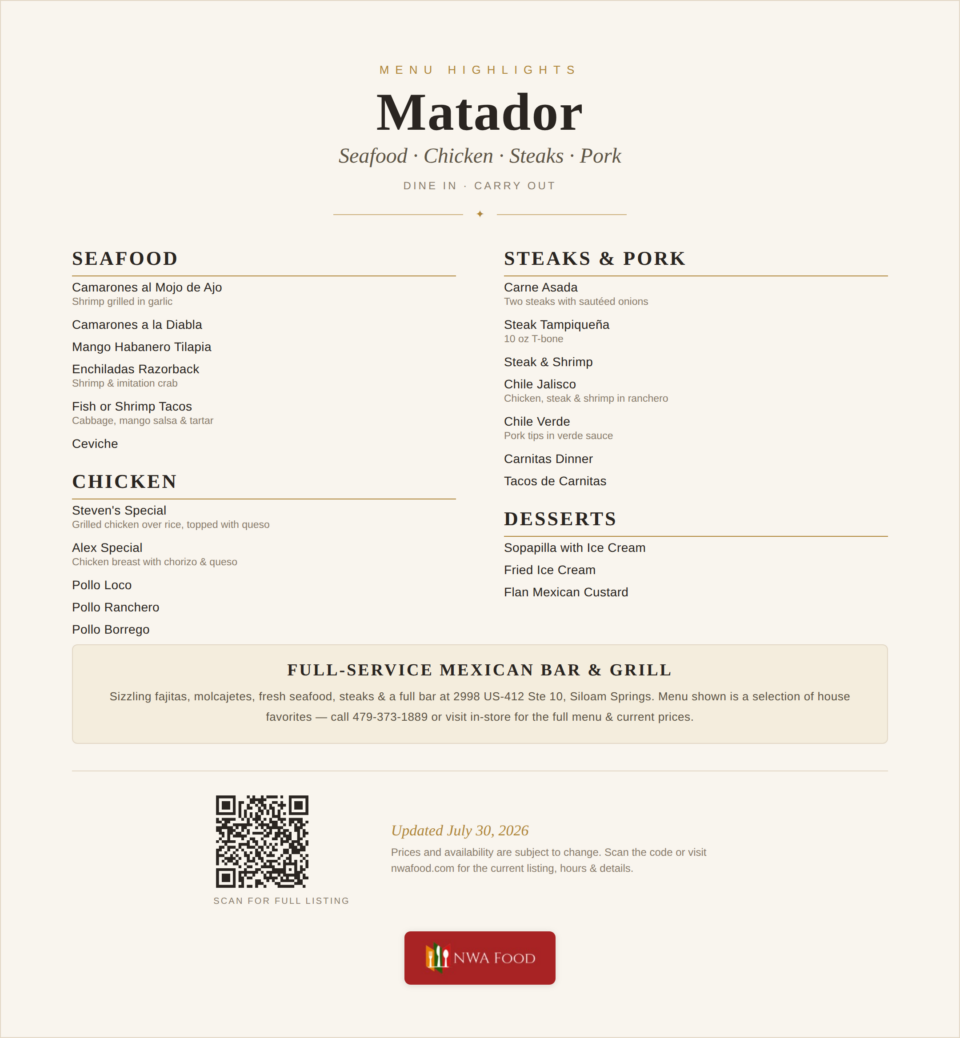 Matador Mexican Bar and Grill Menu (2)