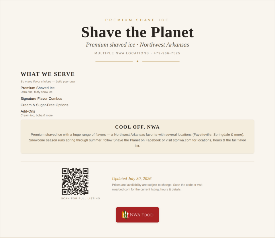 Shave the Planet Menu