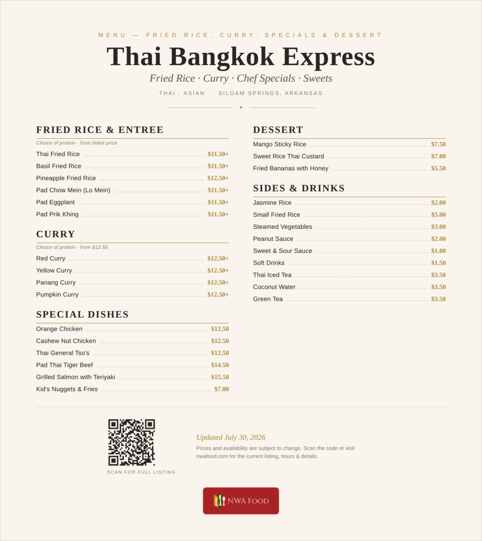 Thai Bangkok Express - Siloam Springs, AR - Menu with Prices - 02