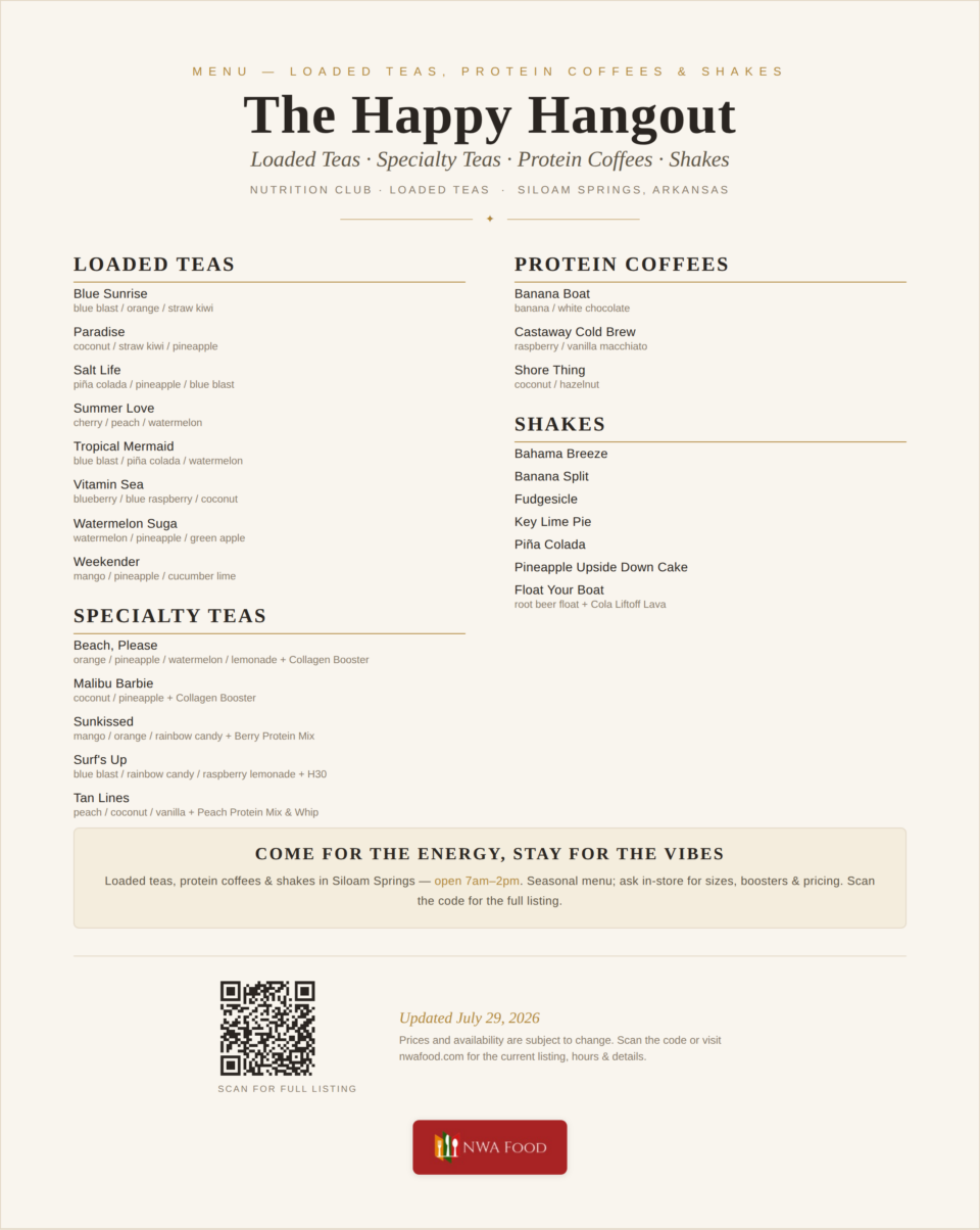 The Happy Hangout - Siloam Springs, AR - Menu