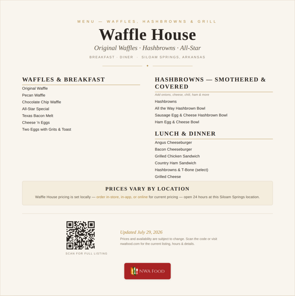 Waffle House - Siloam Springs, AR - Menu