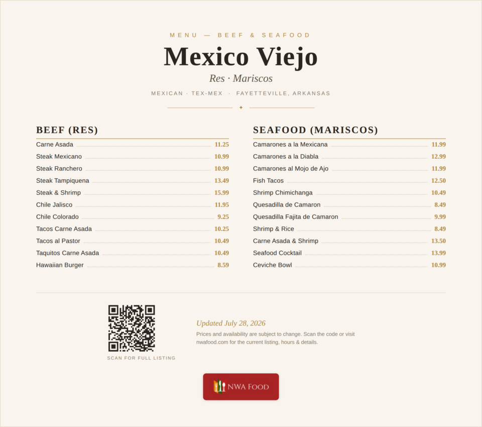 Mexico Viejo - Fayetteville, AR - Menu with Prices - 03