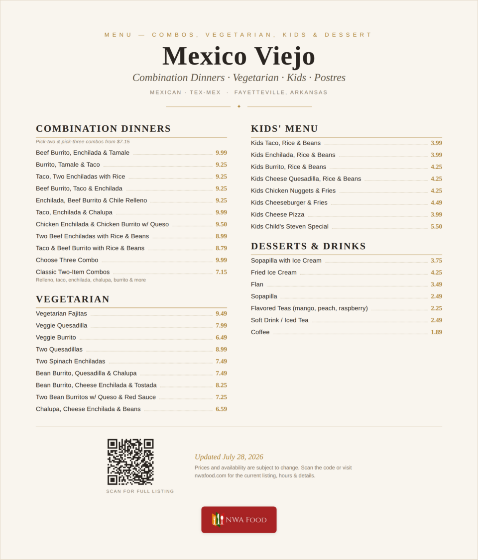Mexico Viejo - Fayetteville, AR - Menu with Prices - 04