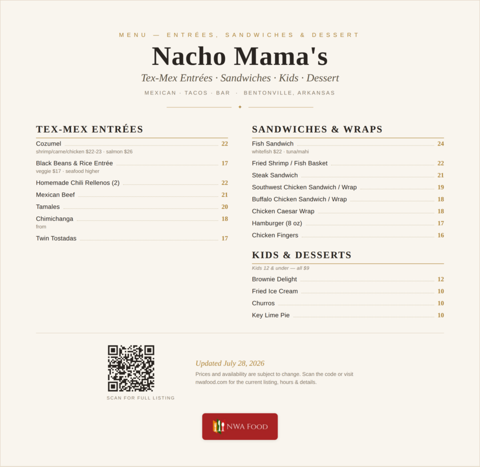 Nacho Mama's - Bentonville, AR - Menu with Prices - 03