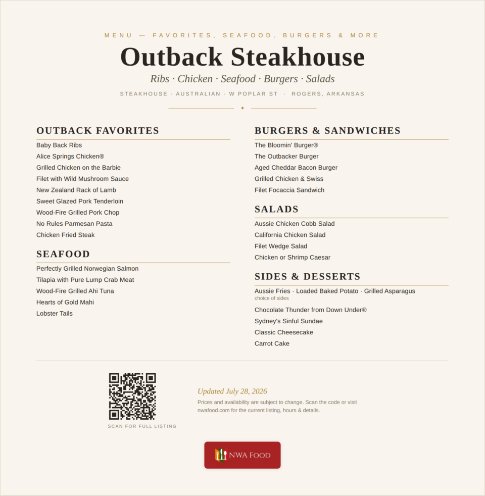 Outback Steakhouse - Rogers, AR - Menu - 02