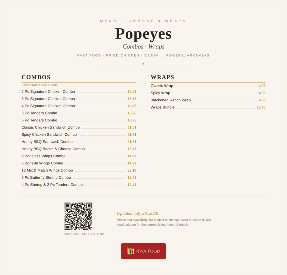 Popeyes - Rogers, AR - Menu with Prices - 02