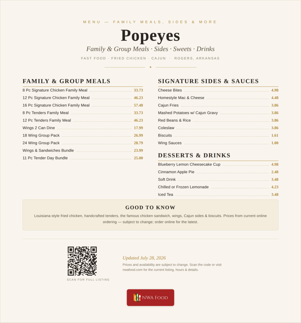 Popeyes - Rogers, AR - Menu with Prices - 03