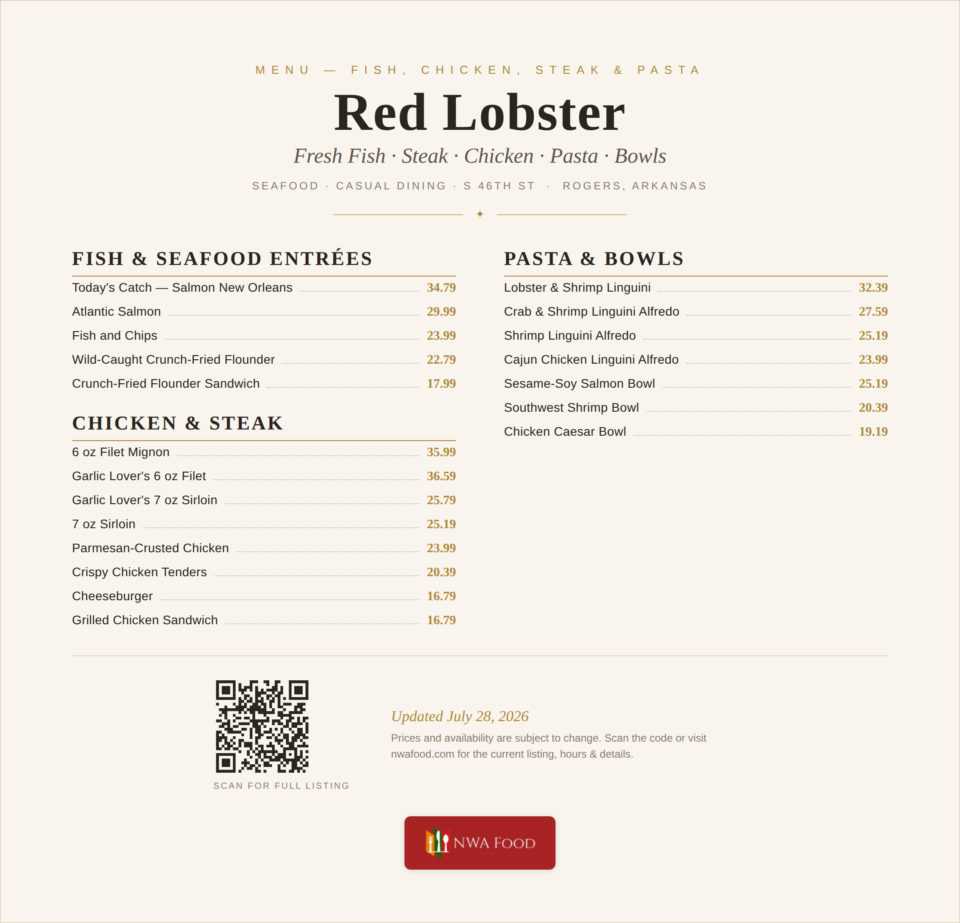Red Lobster - Rogers, AR - Menu with Prices - 03
