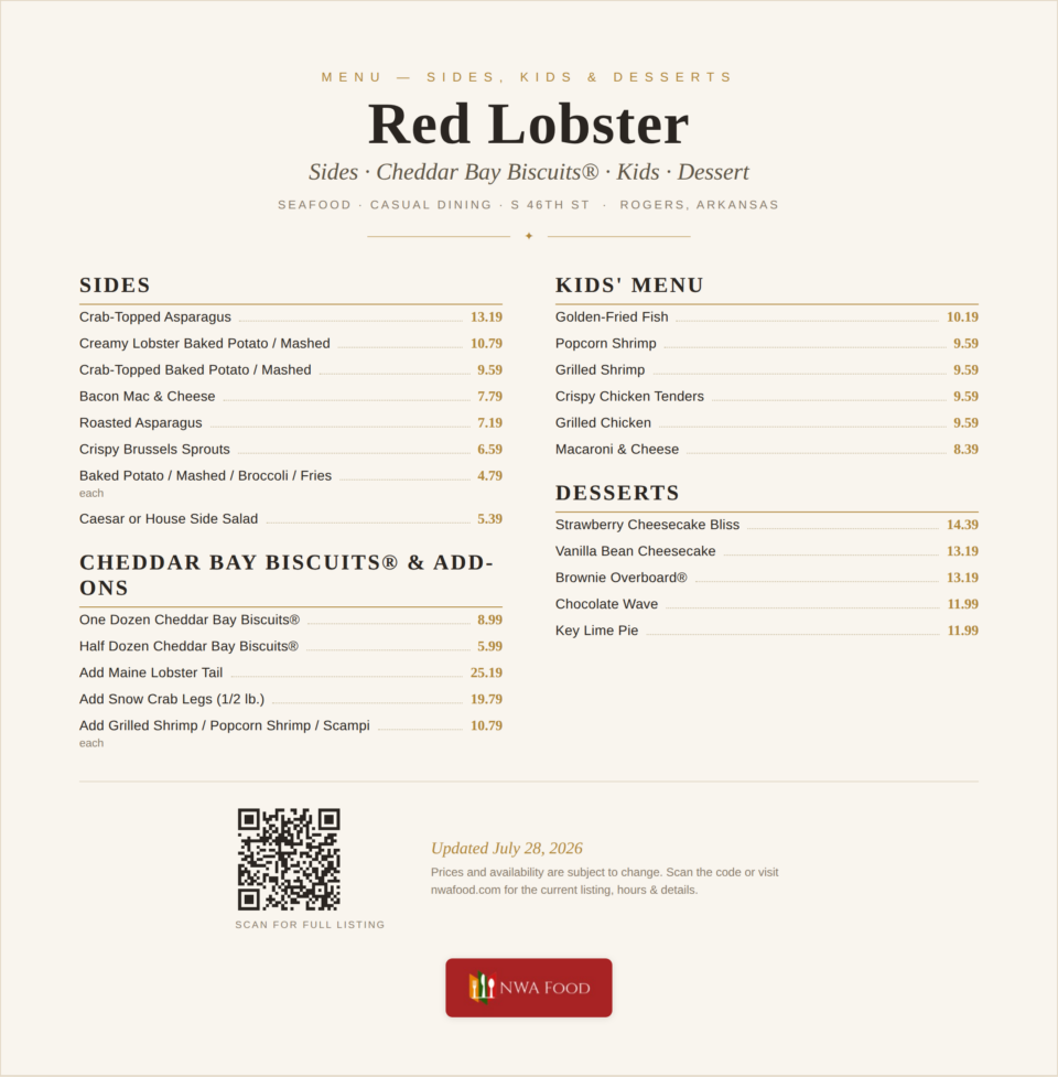 Red Lobster - Rogers, AR - Menu with Prices - 04