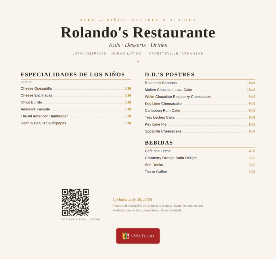 Rolando's Restaurante - Fayetteville, AR - Menu with Prices - 03
