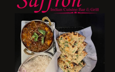Saffron Indian Cuisine Bar & Grill logo — Indian restaurant with curry, basmati rice and naan in Rogers, AR
