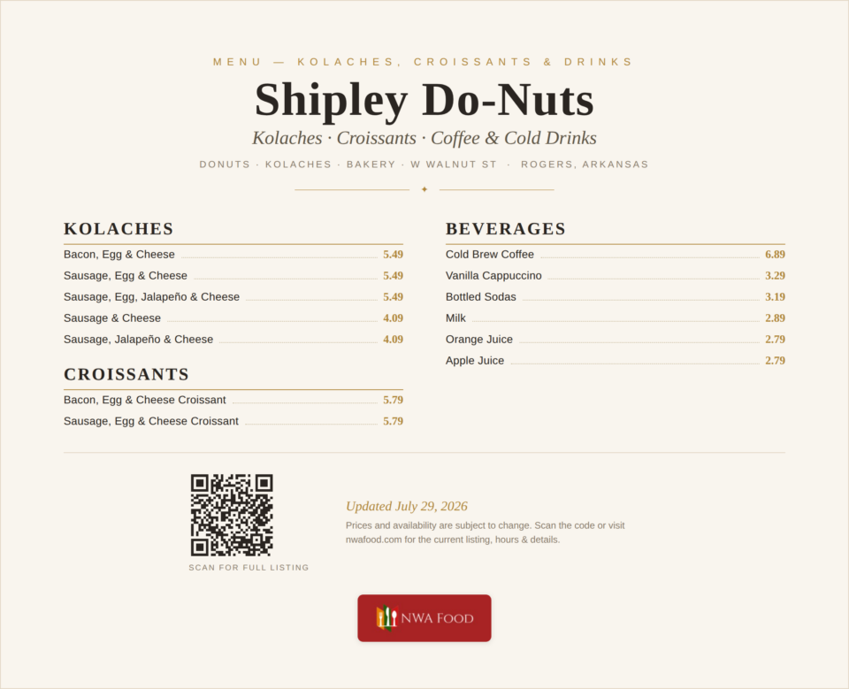 Shipley Do-Nuts - Rogers, AR - Menu