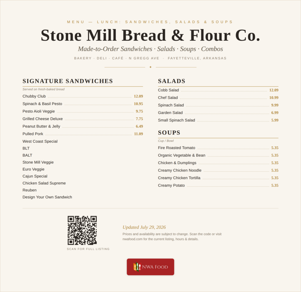 Stone Mill Bread & Flour Co. - Fayetteville, AR - Menu