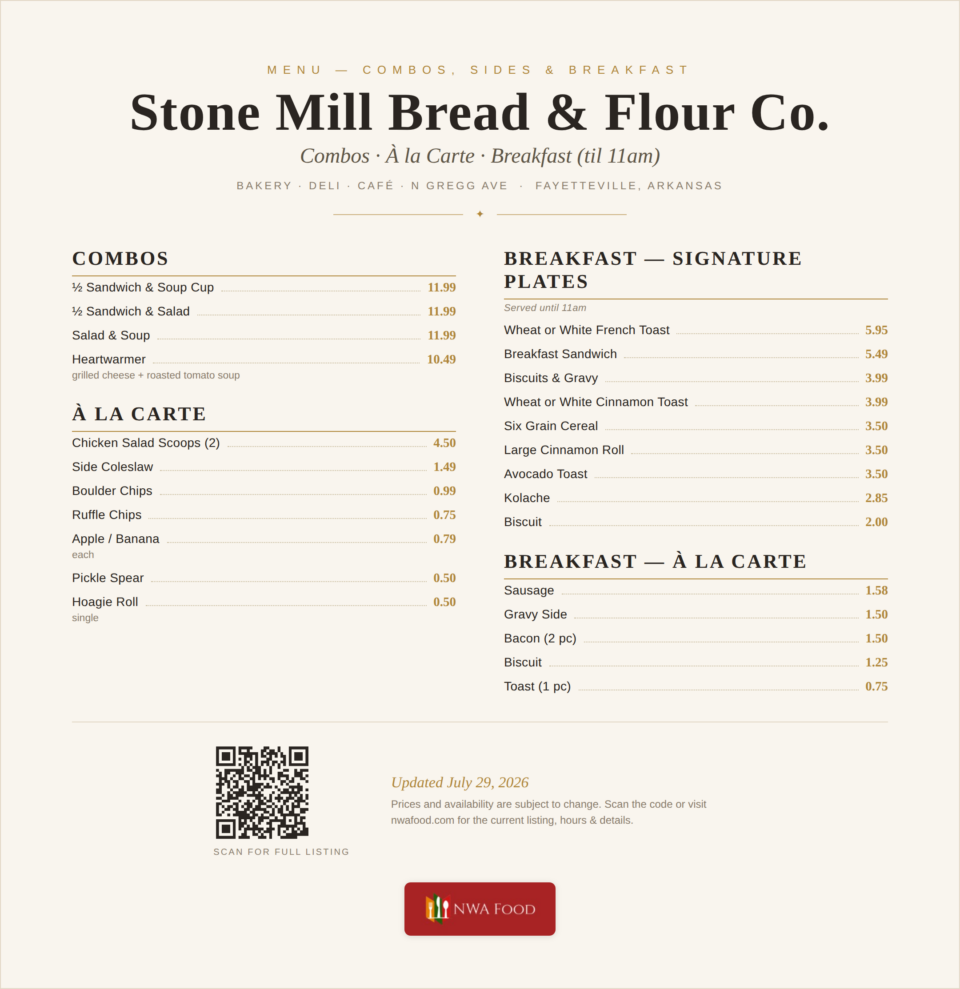 Stone Mill Bread & Flour Co. - Fayetteville, AR - Menu