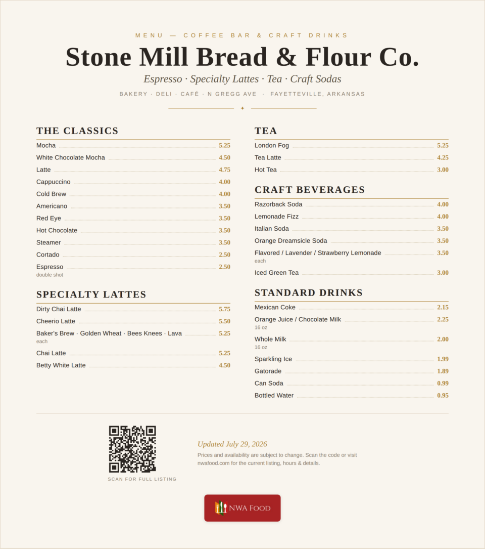 Stone Mill Bread & Flour Co. - Fayetteville, AR - Menu