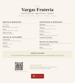 Vargas Fruteria menu of fresh fruit cups, aguas frescas and antojitos in Rogers, Arkansas
