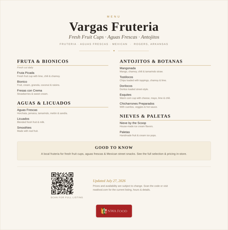 Vargas Fruteria - Rogers, AR - Menu