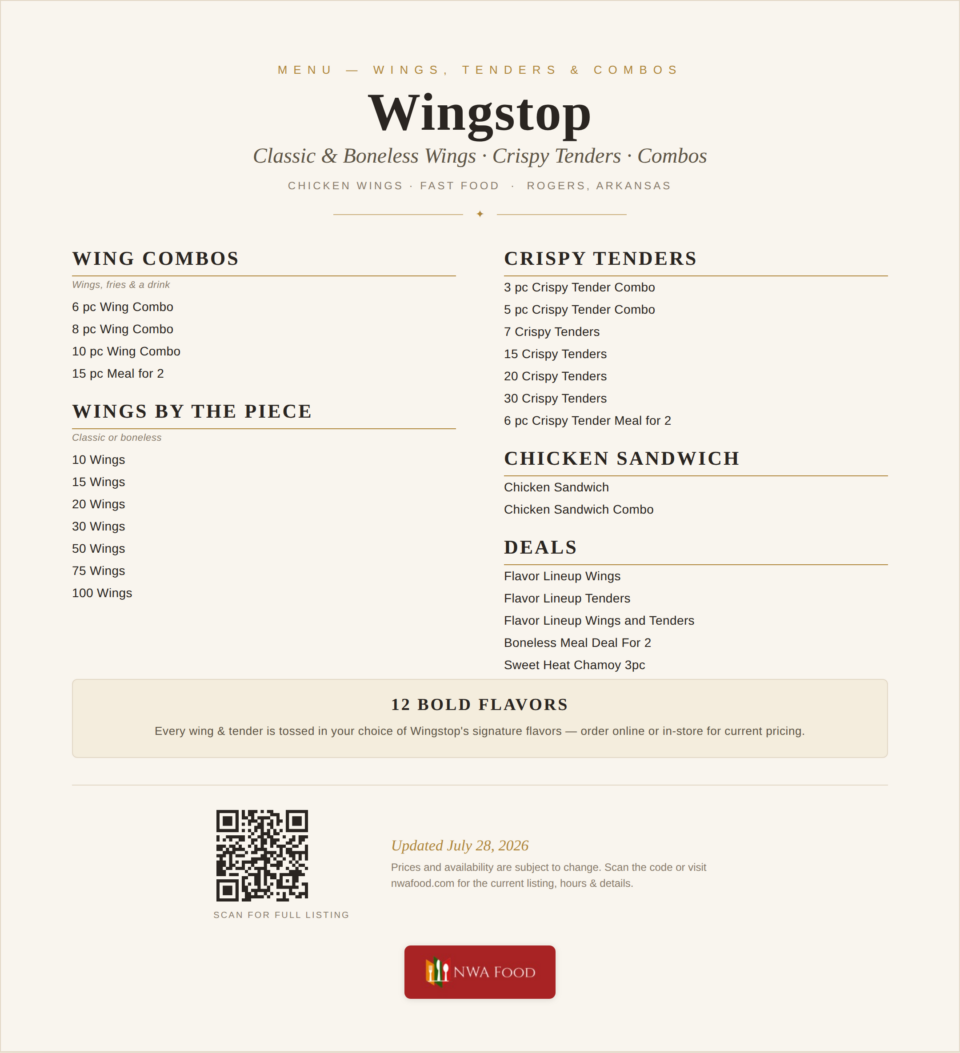 Wingstop - Rogers, AR - Menu - 01