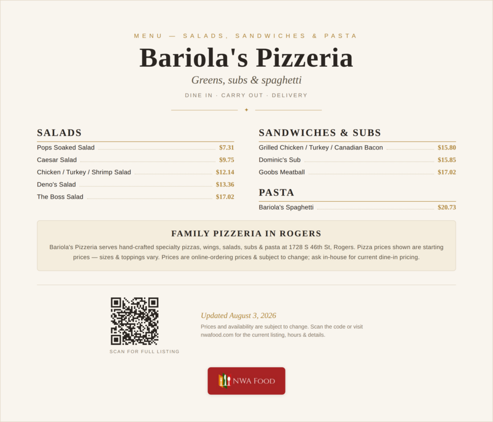 Bariola's Pizzeria menu 2
