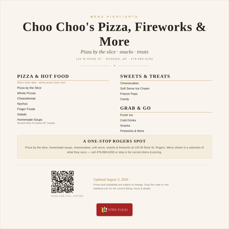 Choo Choo's menu highlights