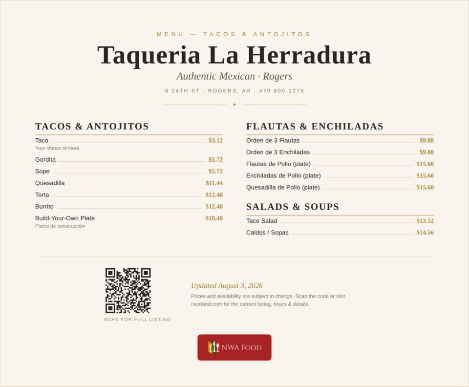 Taqueria La Herradura menu page 1