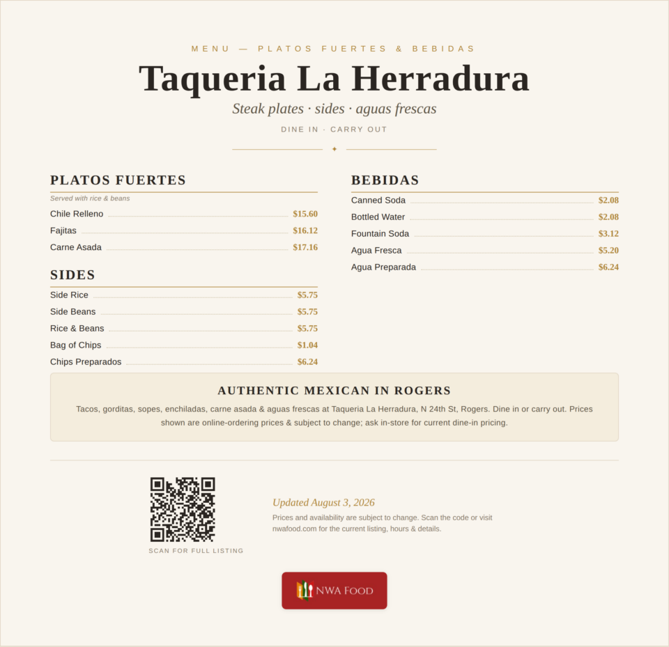 Taqueria La Herradura menu page 2