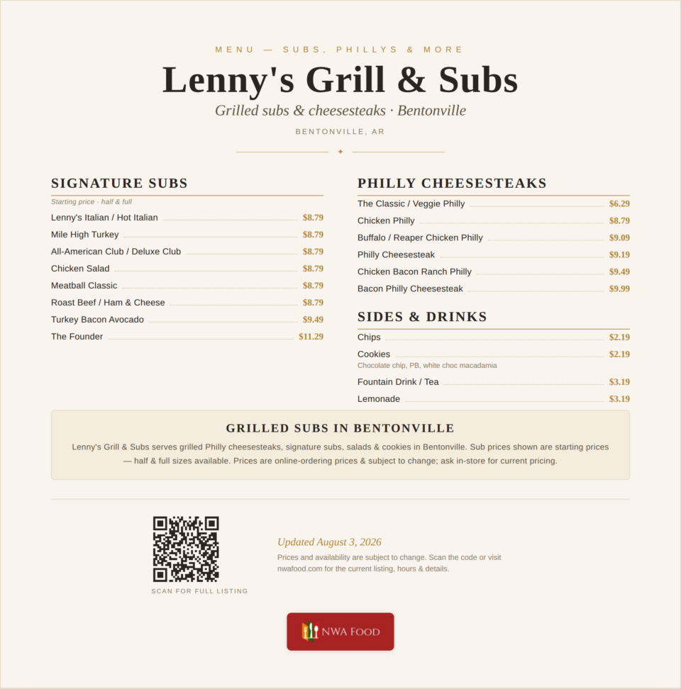 Lenny's Grill & Subs menu