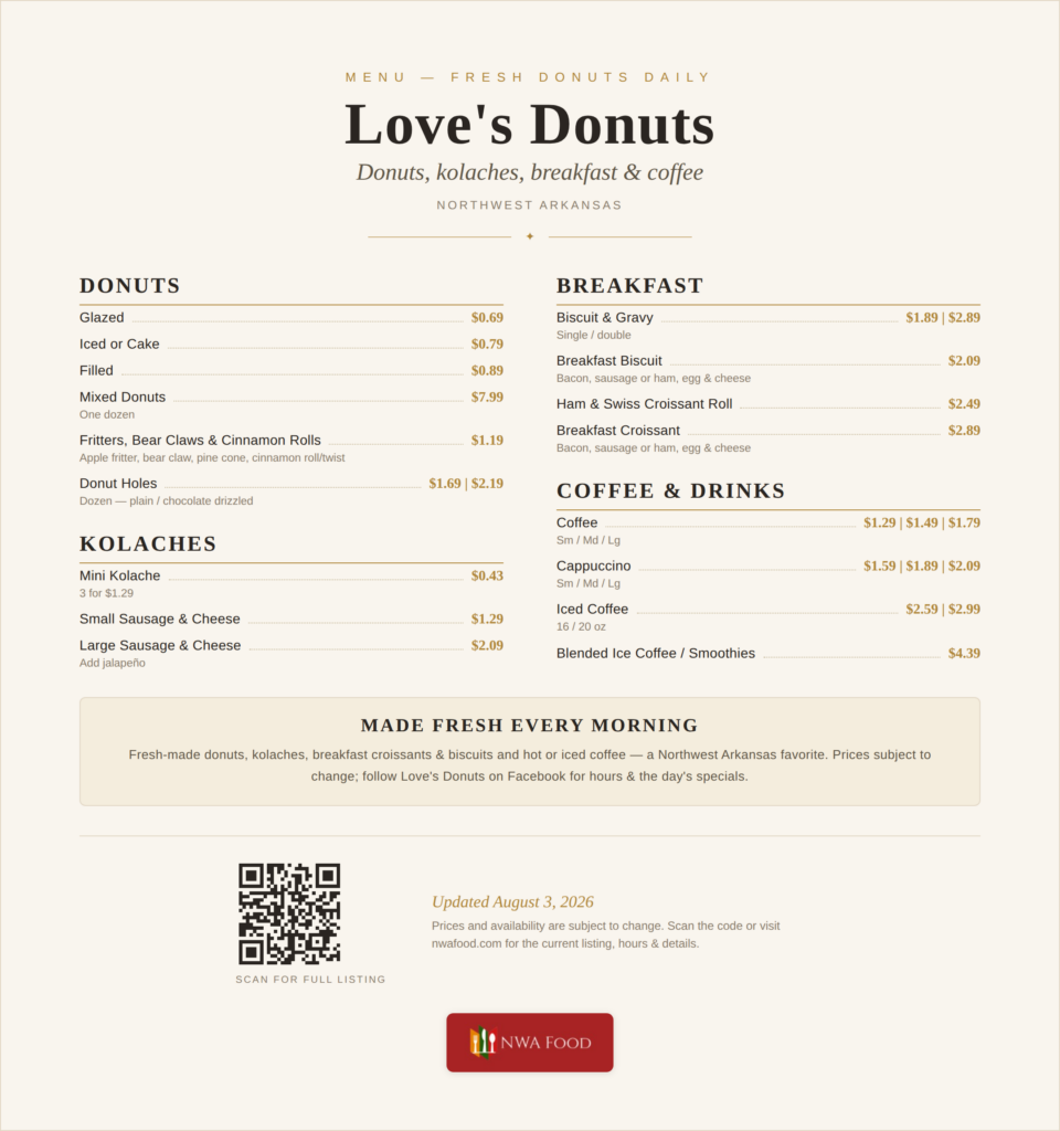 Love's Donuts Menu