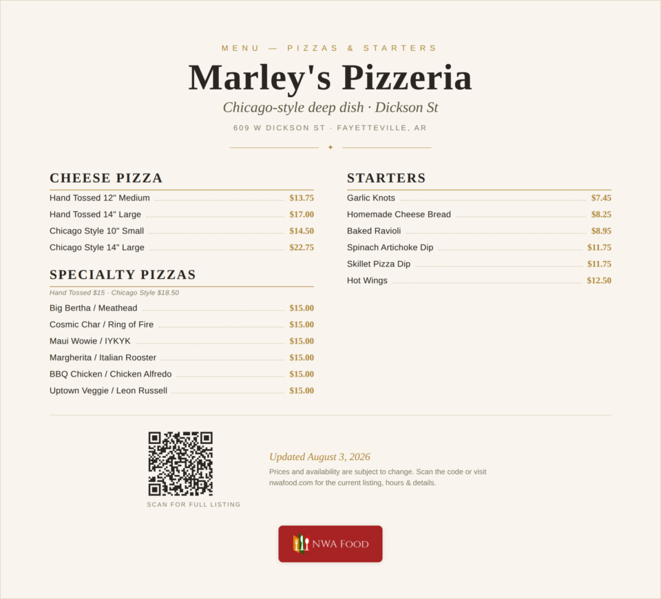 Marley's Pizzeria menu 1