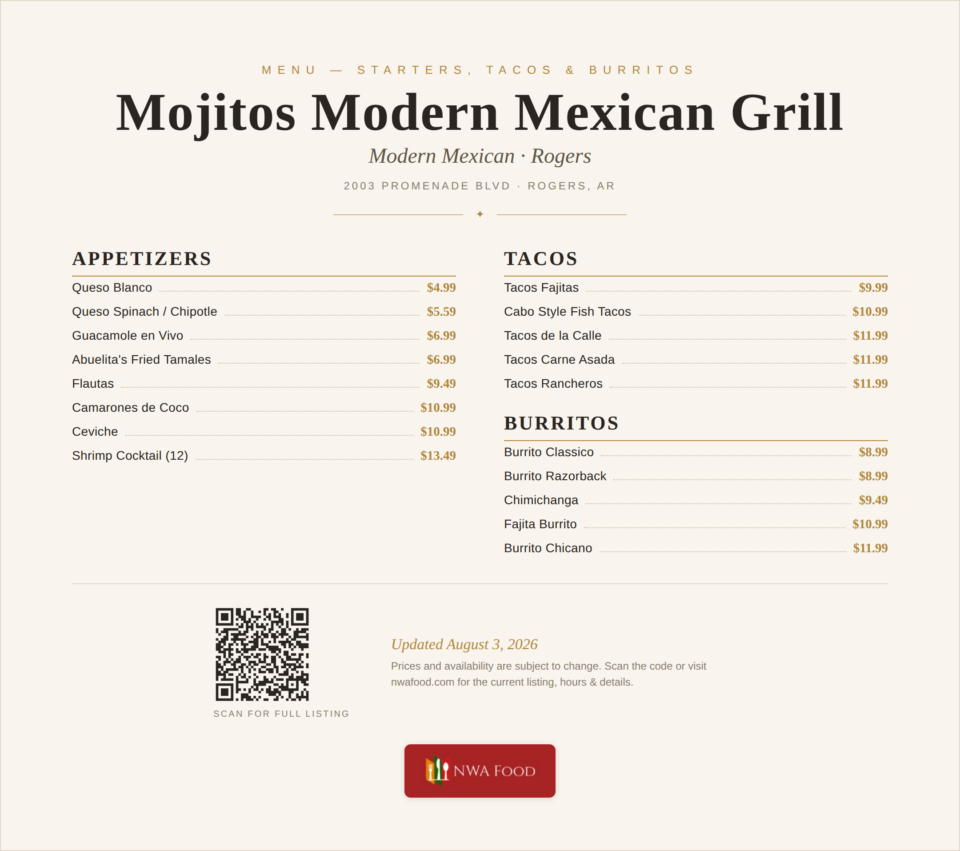 Mojitos Modern Mexican Grill menu 1