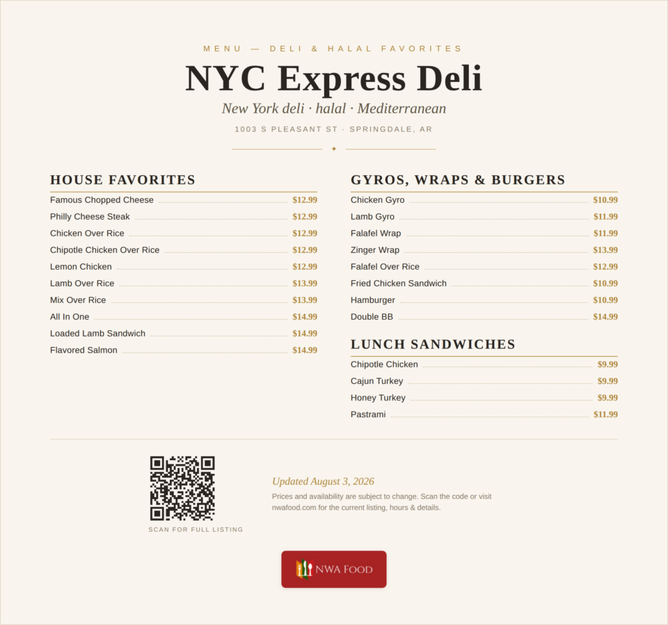 NYC Express Deli menu page 1