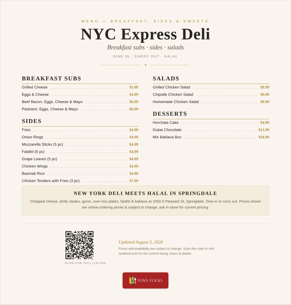 NYC Express Deli menu page 2