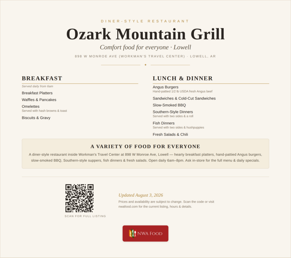 Ozark Mountain Grill Menu