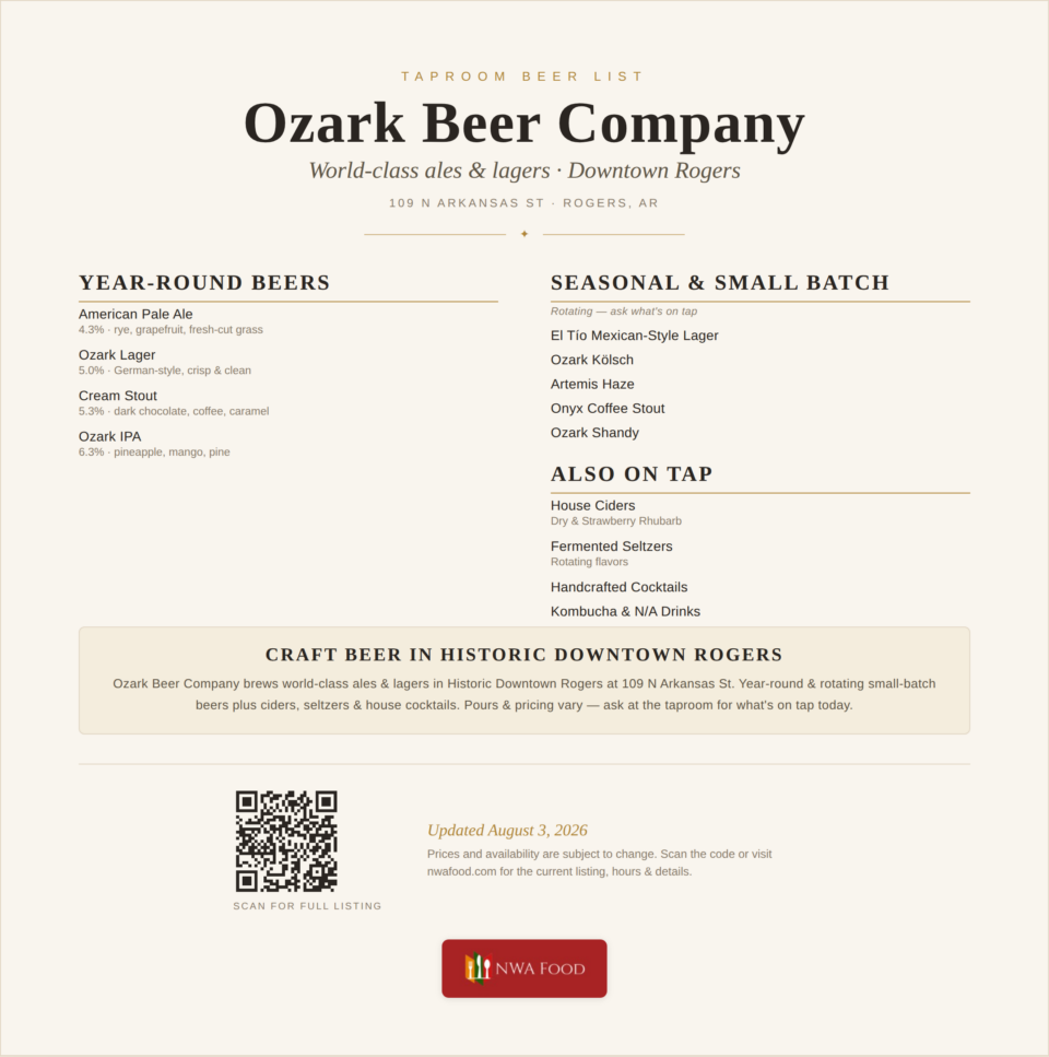 Ozark Beer Company beer list