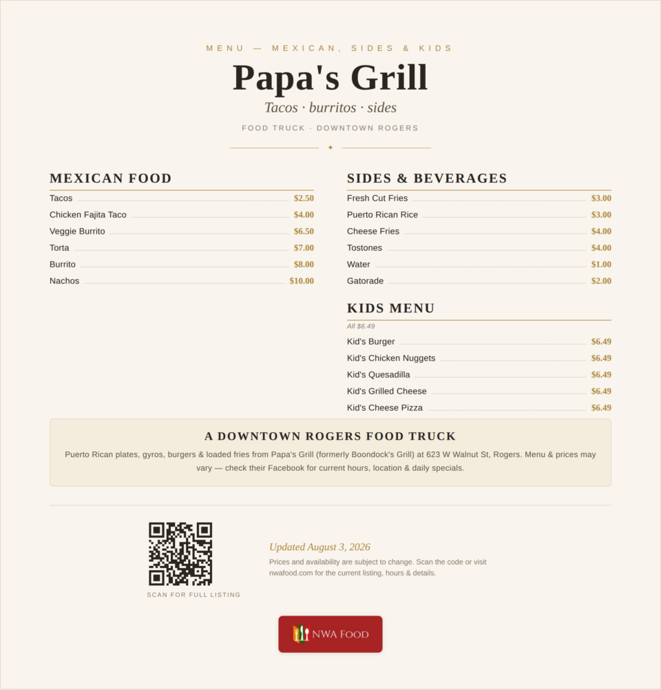 Papa's Grill menu page 2