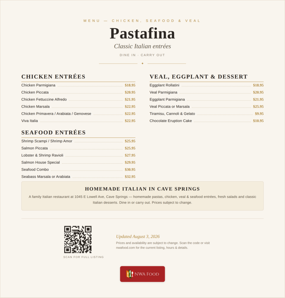 Pastafina menu page 2