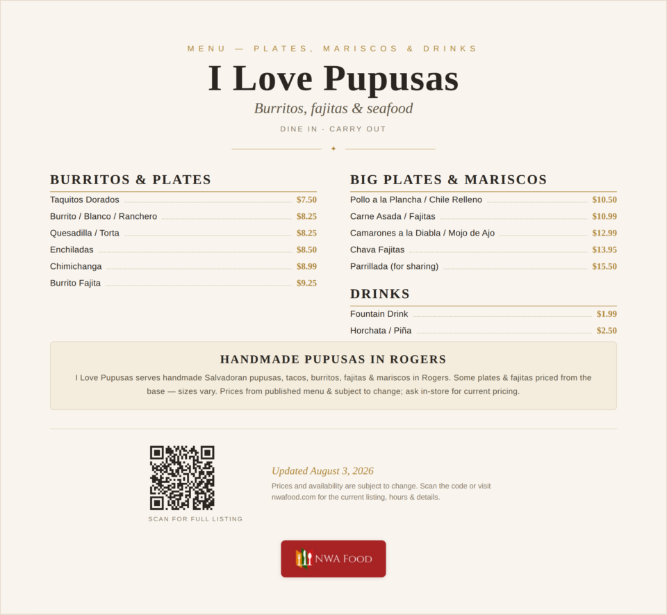 I Love Pupusas menu 2