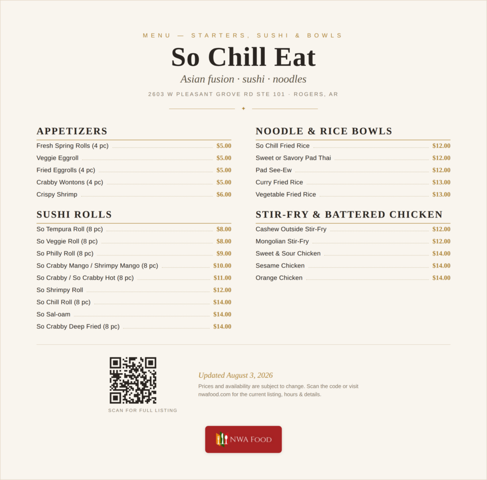 So Chill Eat menu page 1