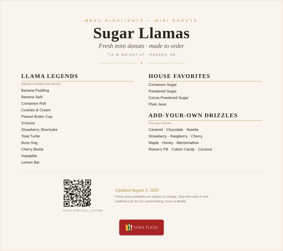 Sugar Llamas menu page 1