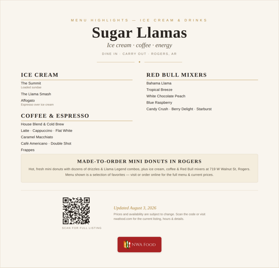 Sugar Llamas menu page 2