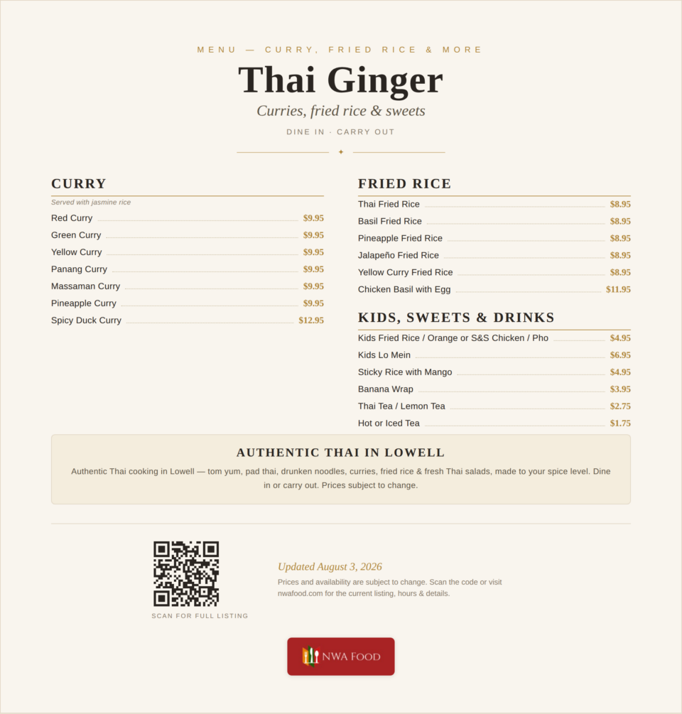 Thai Ginger menu page 2